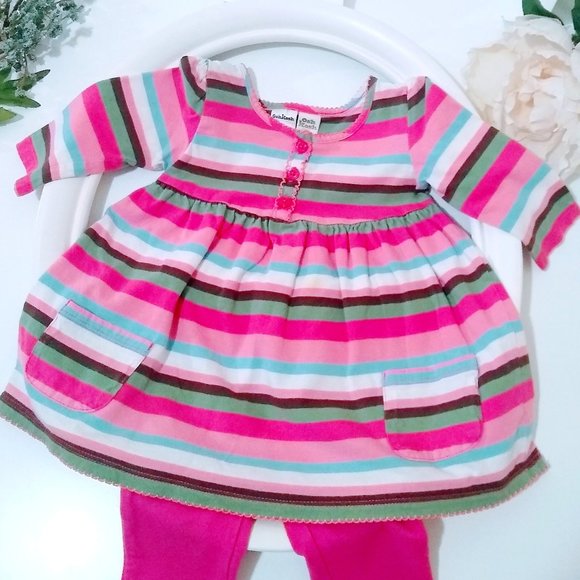OSHKOSH PINK STRIPED MATCHING SET AND SHOES BUNDLE 6M - Picture 2 of 16